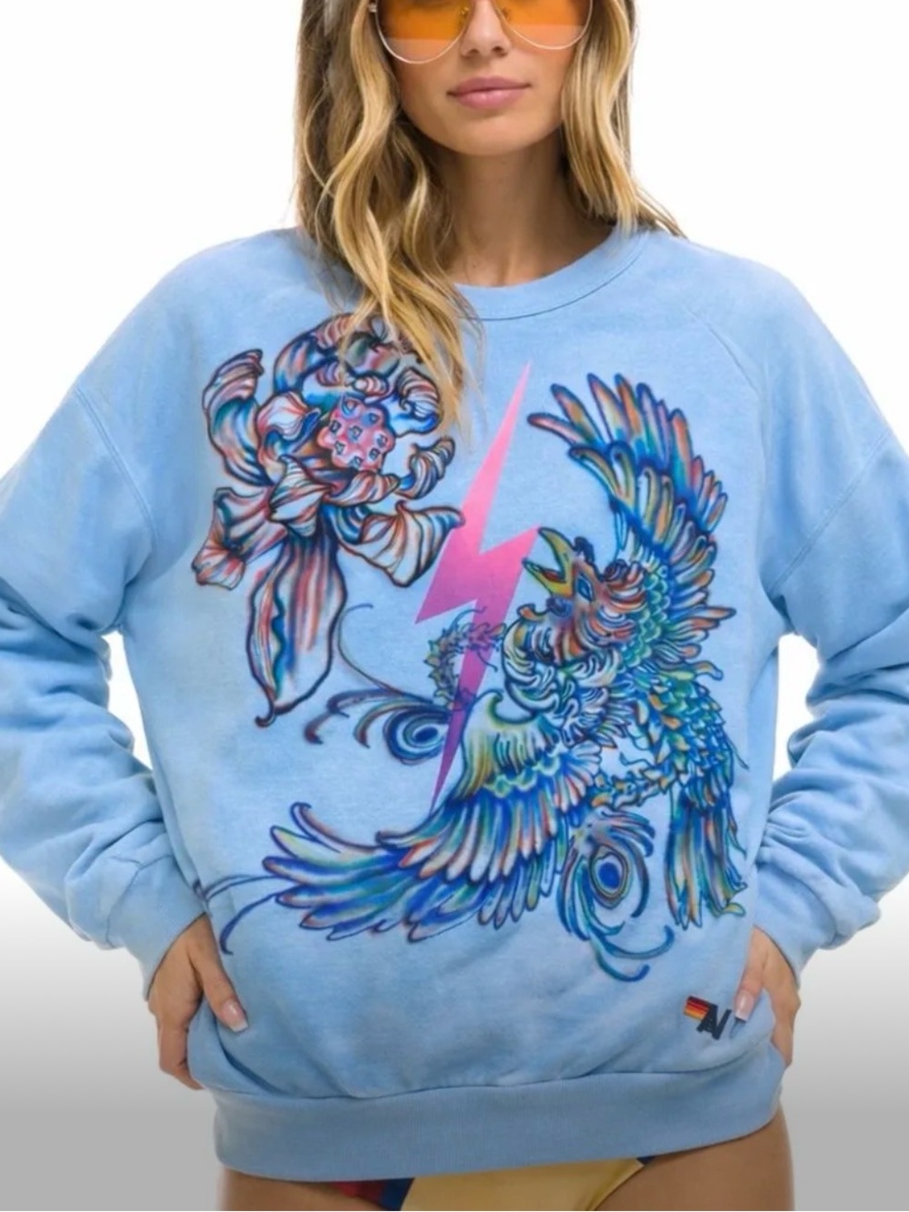 Aviator Nation One-of-One $189 Bolt Crewneck Sweatshirt Custom Airbrushed Size L